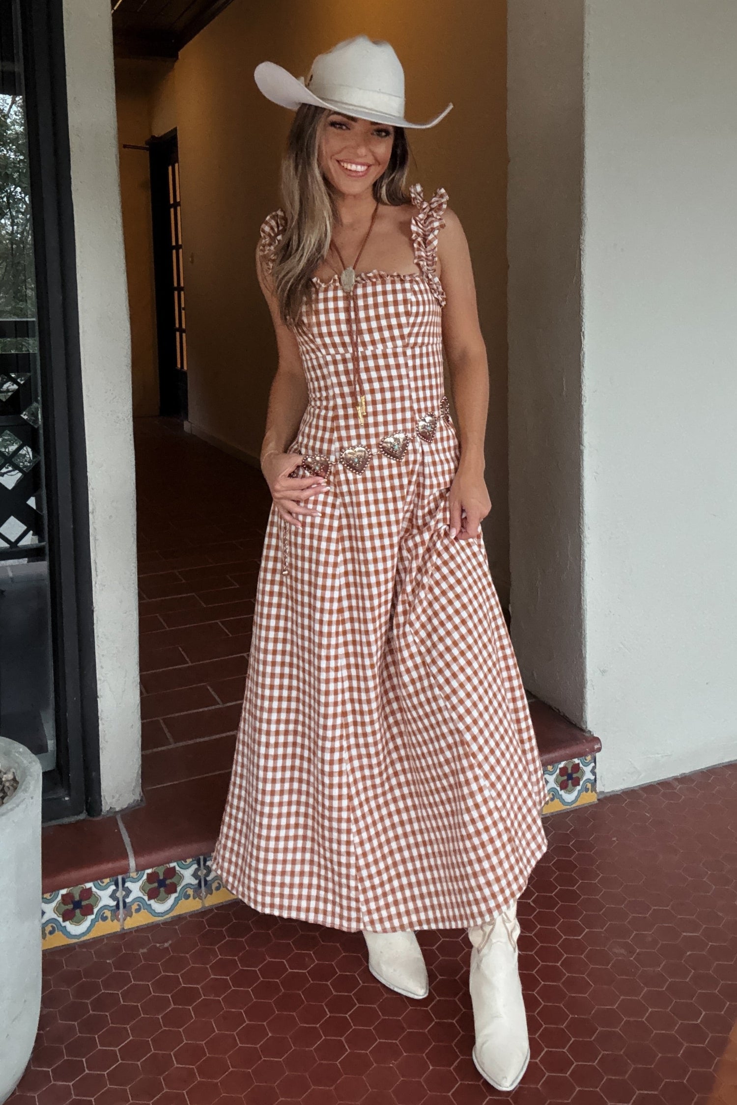 Hayes Tan Brown Plaid Maxi Dress Hayes Tan Brown Plaid Maxi Dress