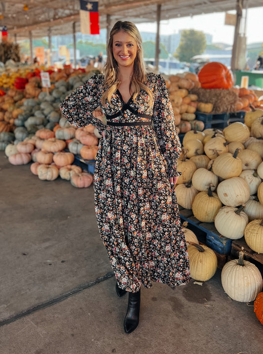 Rosie Autumn Floral Boho Maxi Dress