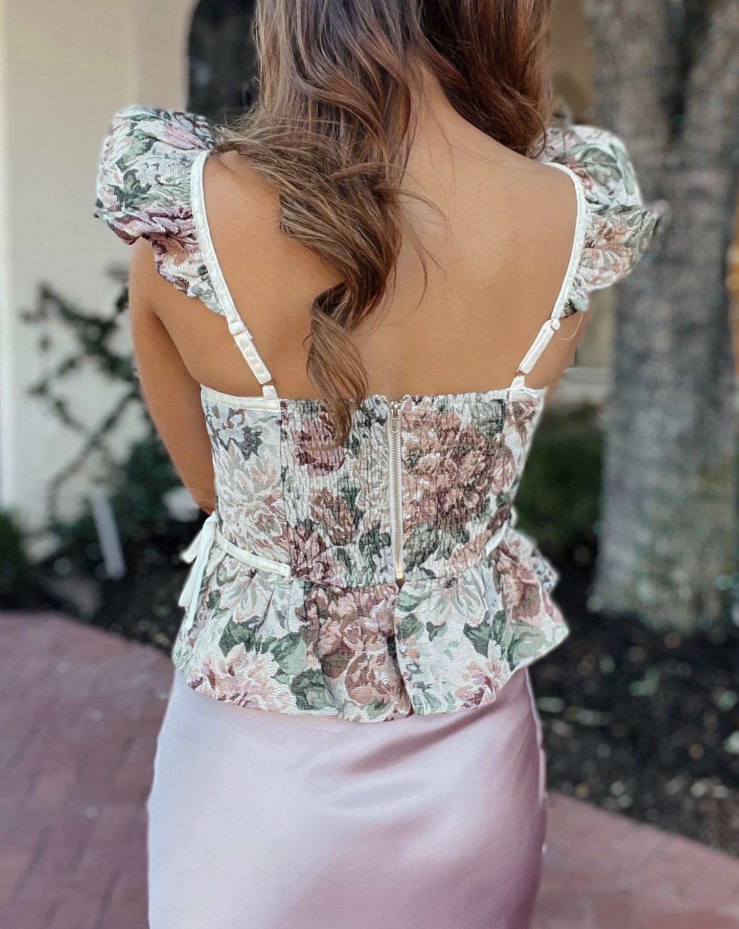 Rayna Floral Corset Bow Tie Top