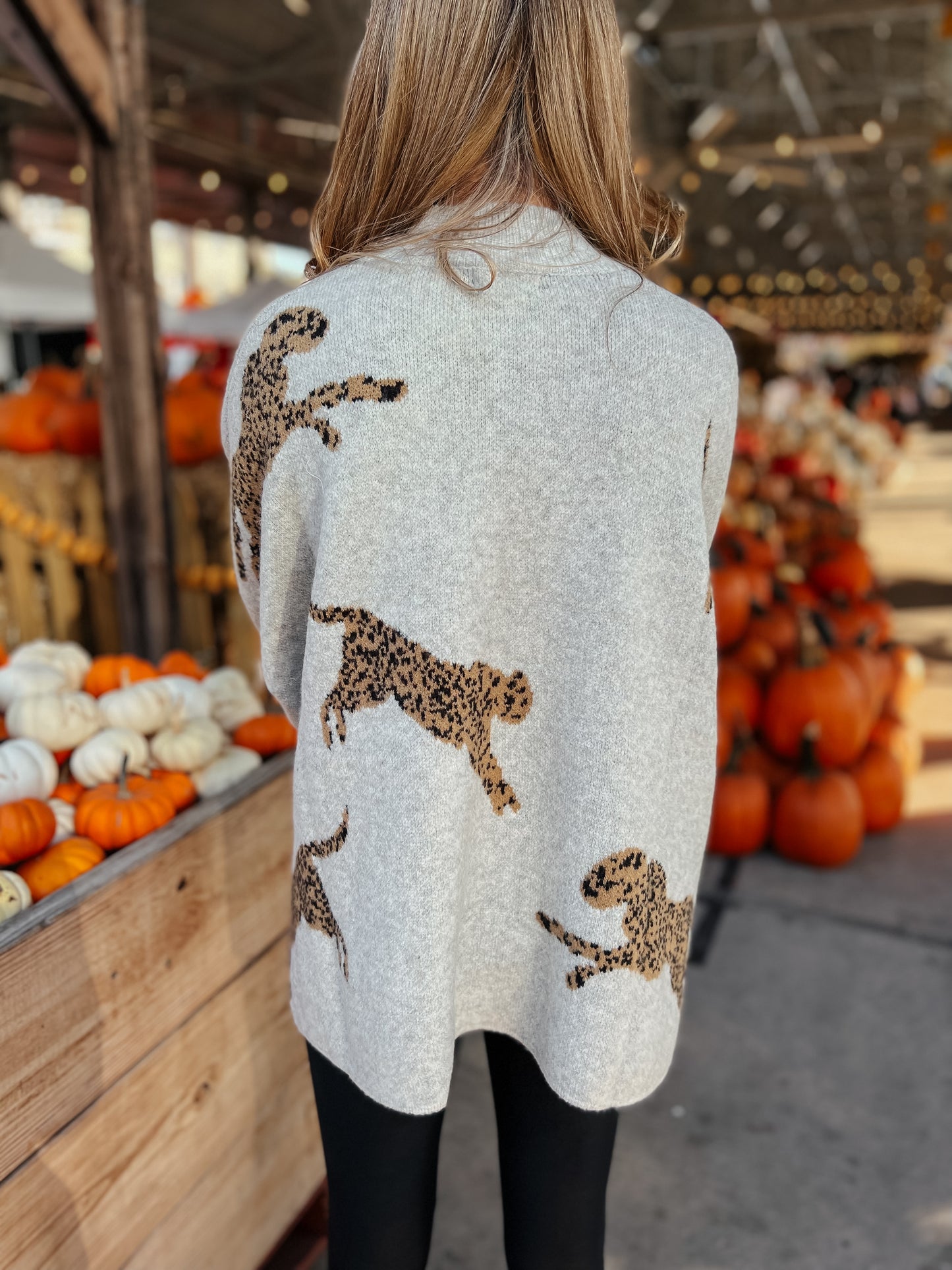 Monica Grey Cheetah Print Mocked Neck Sweater