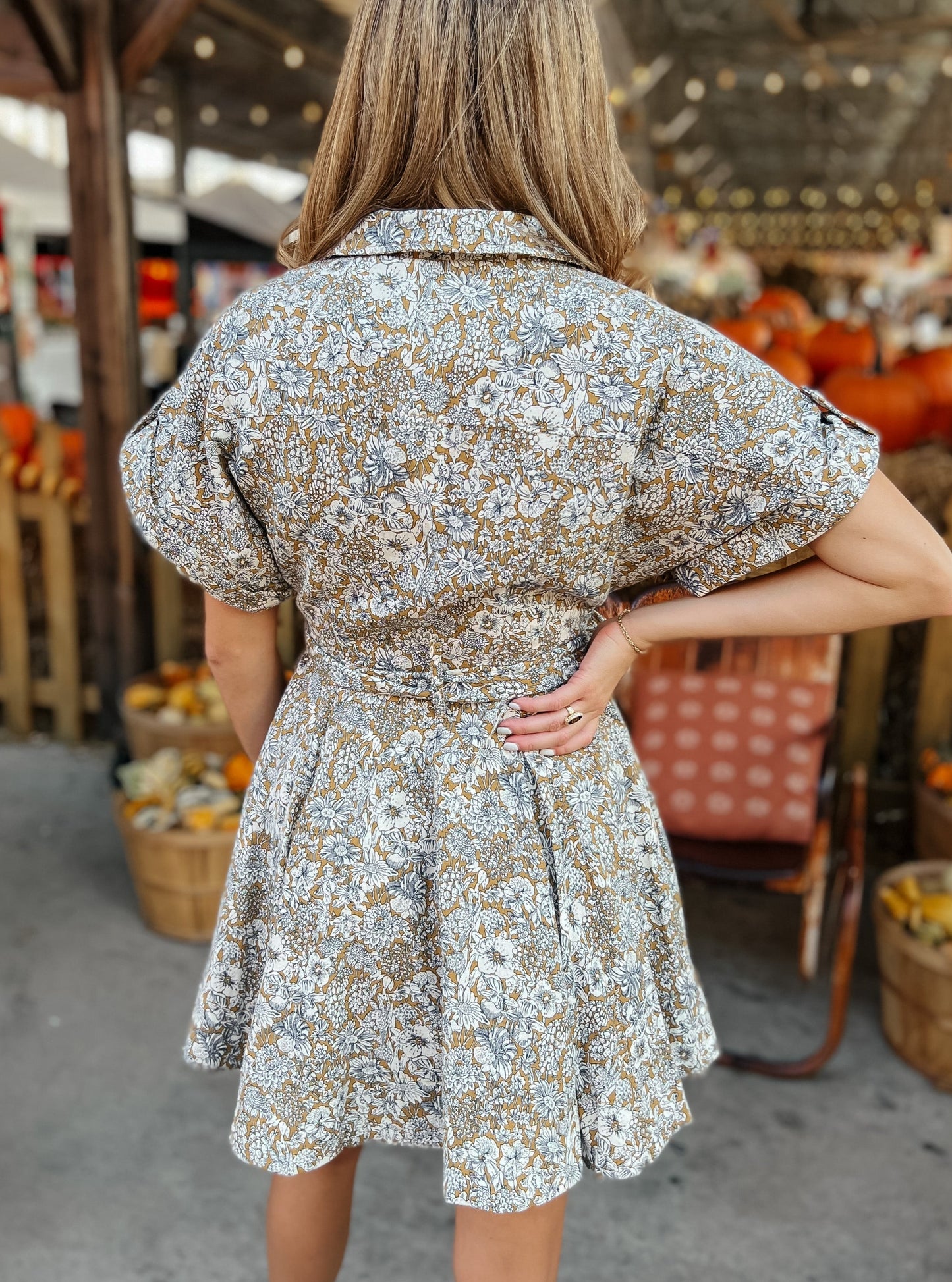 Emma Mustard Foral Print Wrap Dress