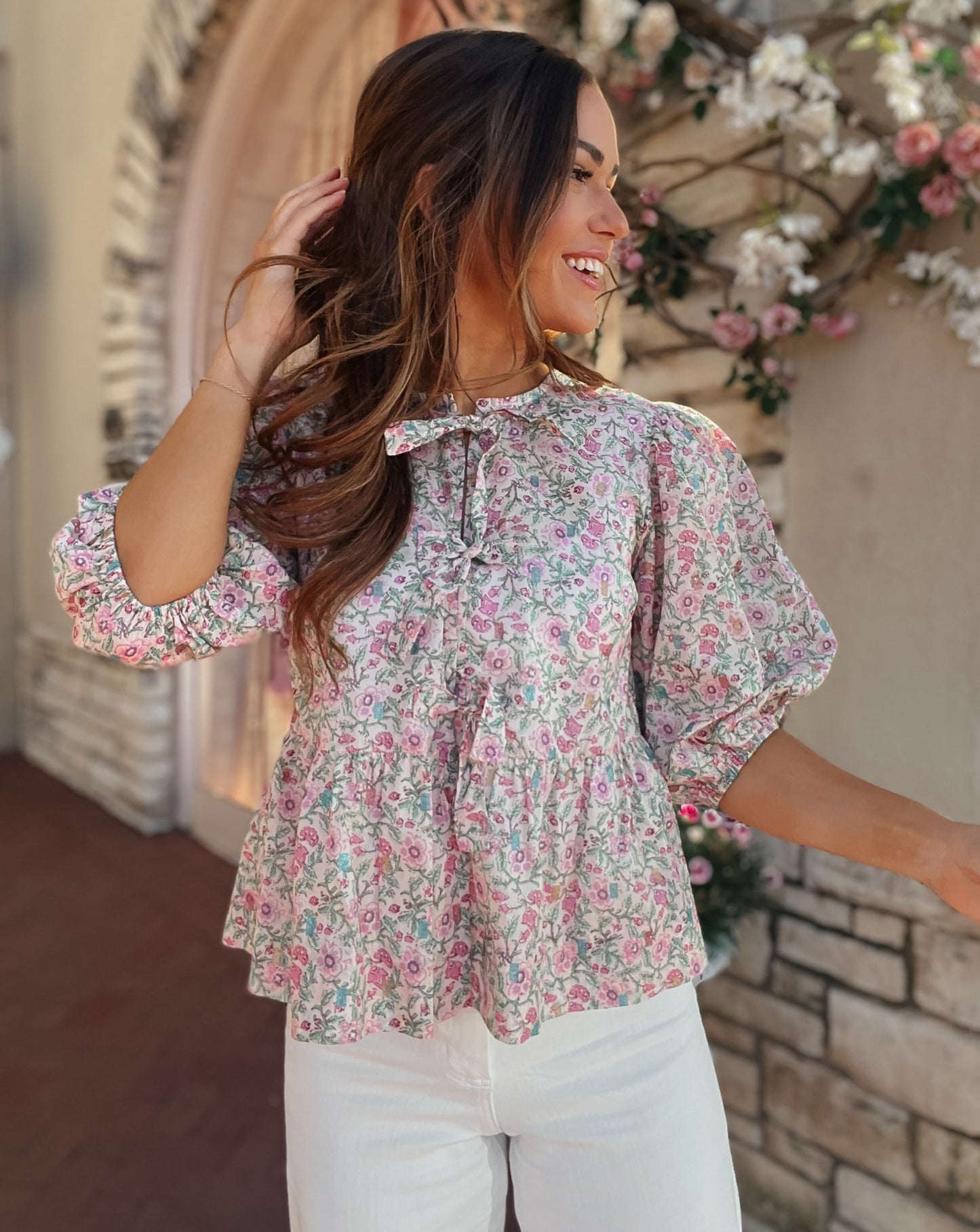 Sloane Floral Puff Sleeve Bow Tie Top
