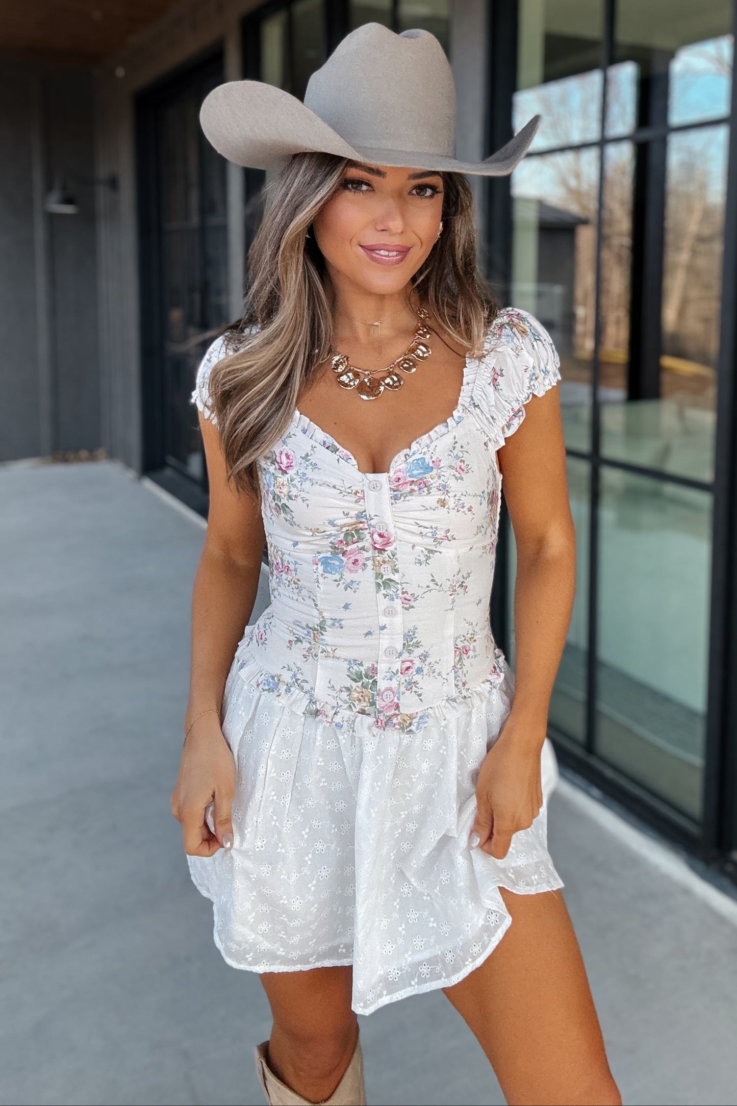 Caroline Floral Eyelet Mini Dress