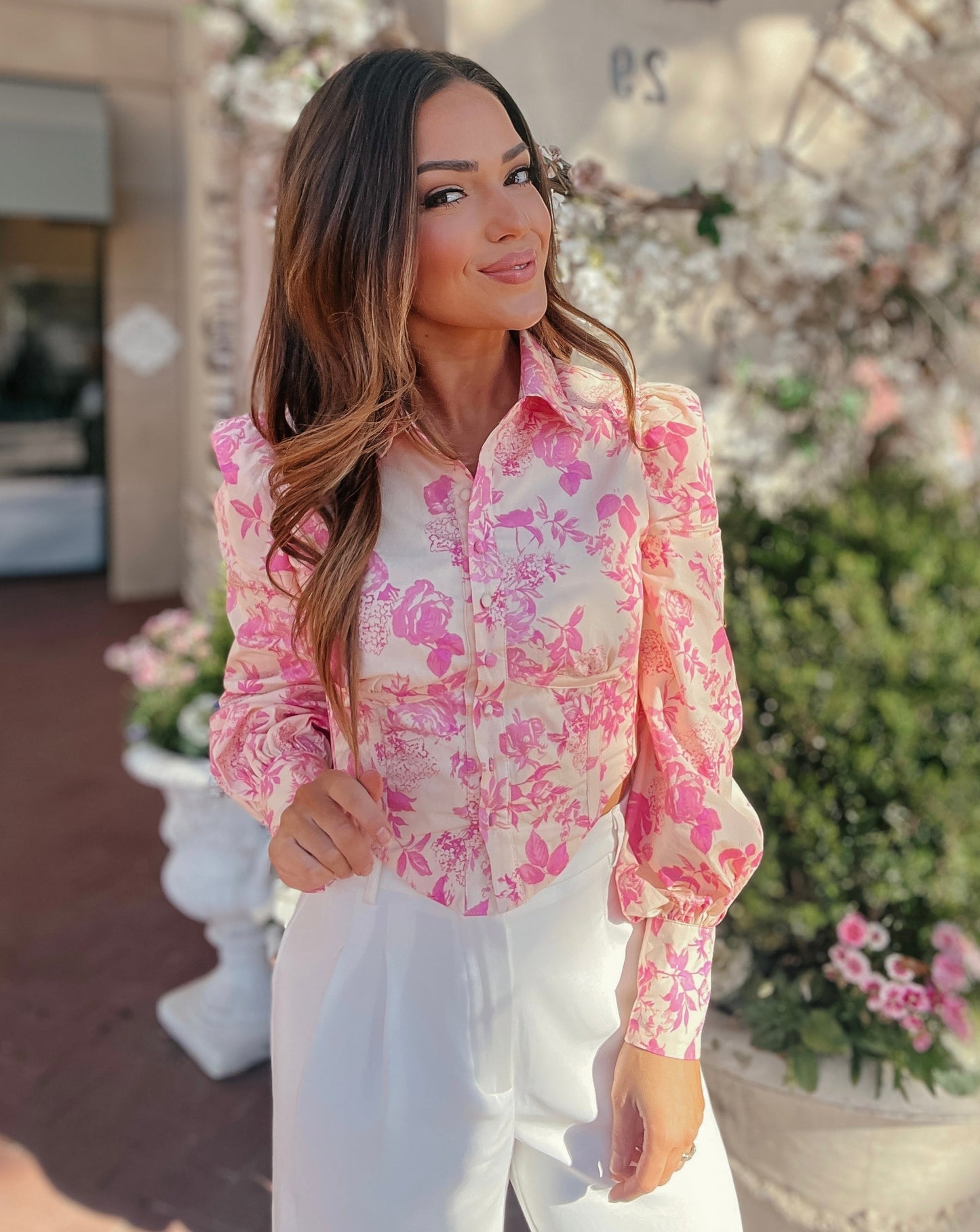 Sadie Pink Floral Button Down Corset Top