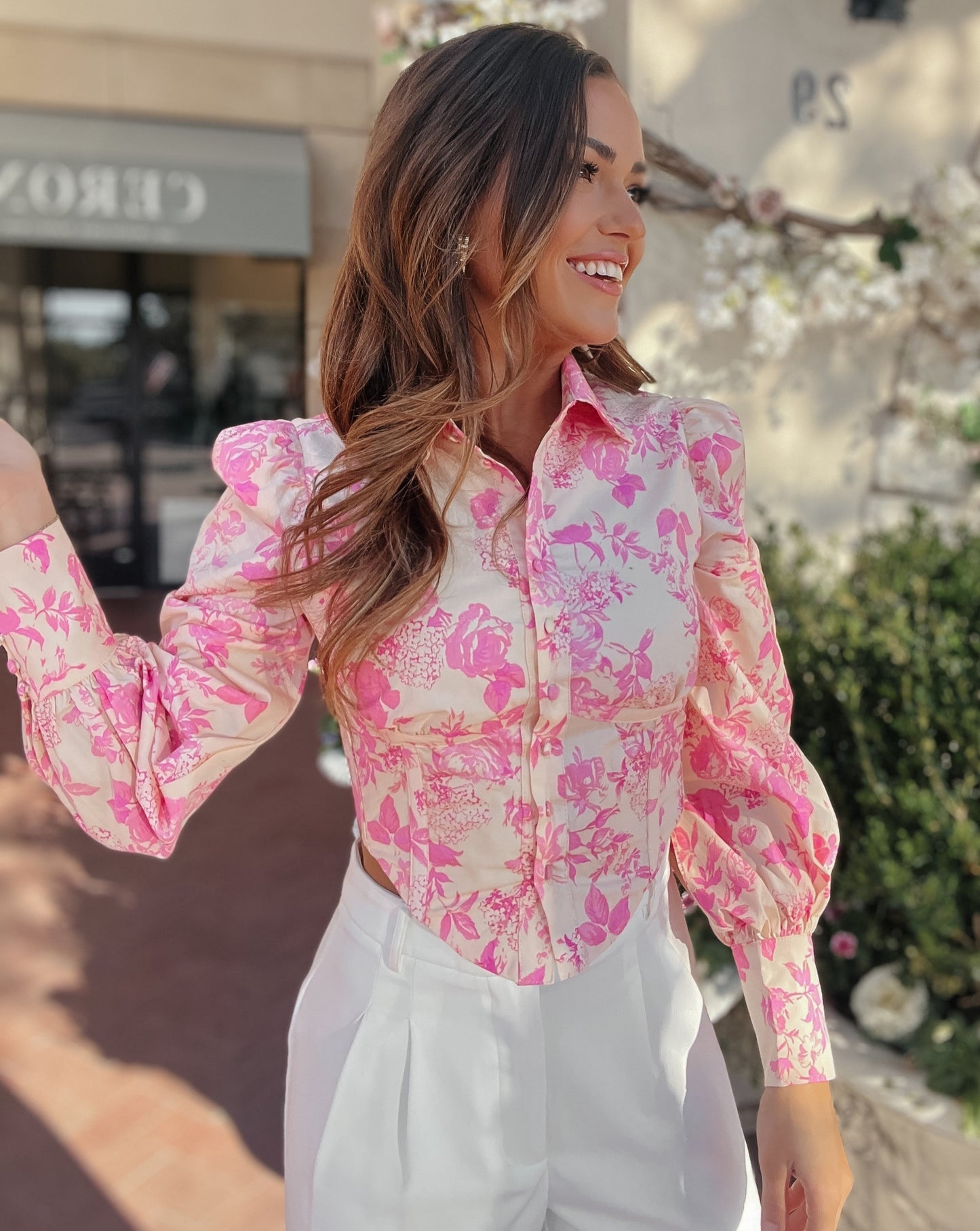 Sadie Pink Floral Button Down Corset Top