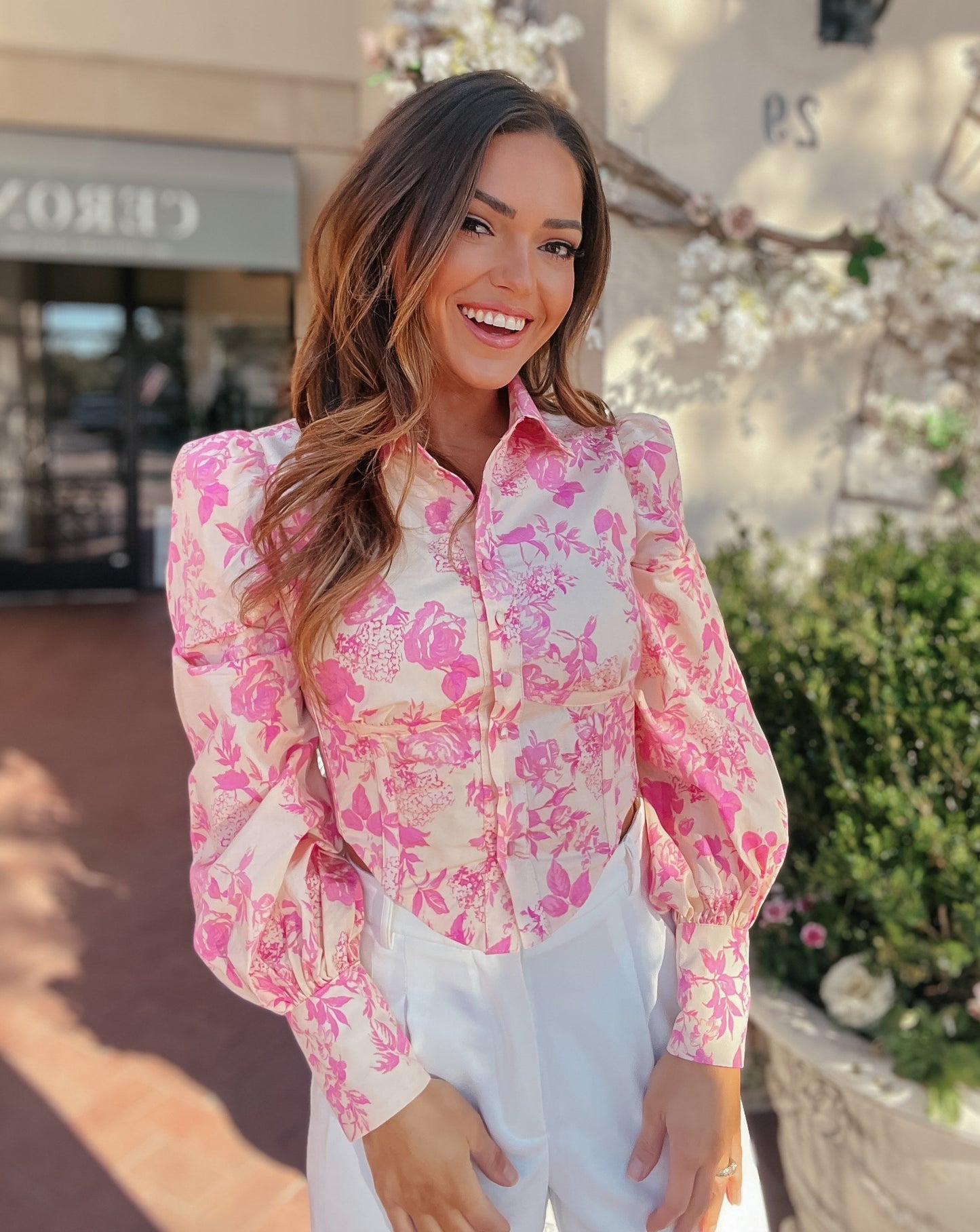 Sadie Pink Floral Button Down Corset Top