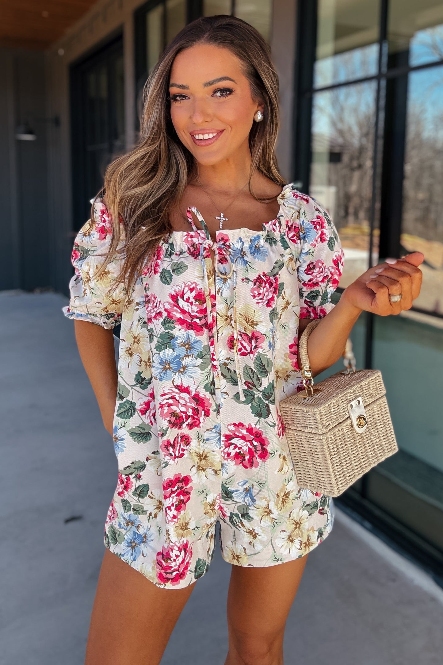 Collins Floral Denim Romper