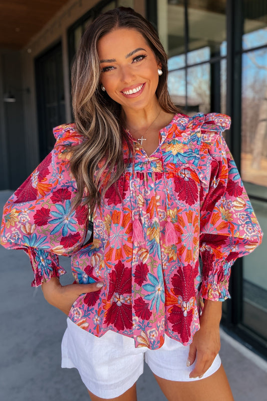 Lola Hot Pink Floral Long Sleeve Top