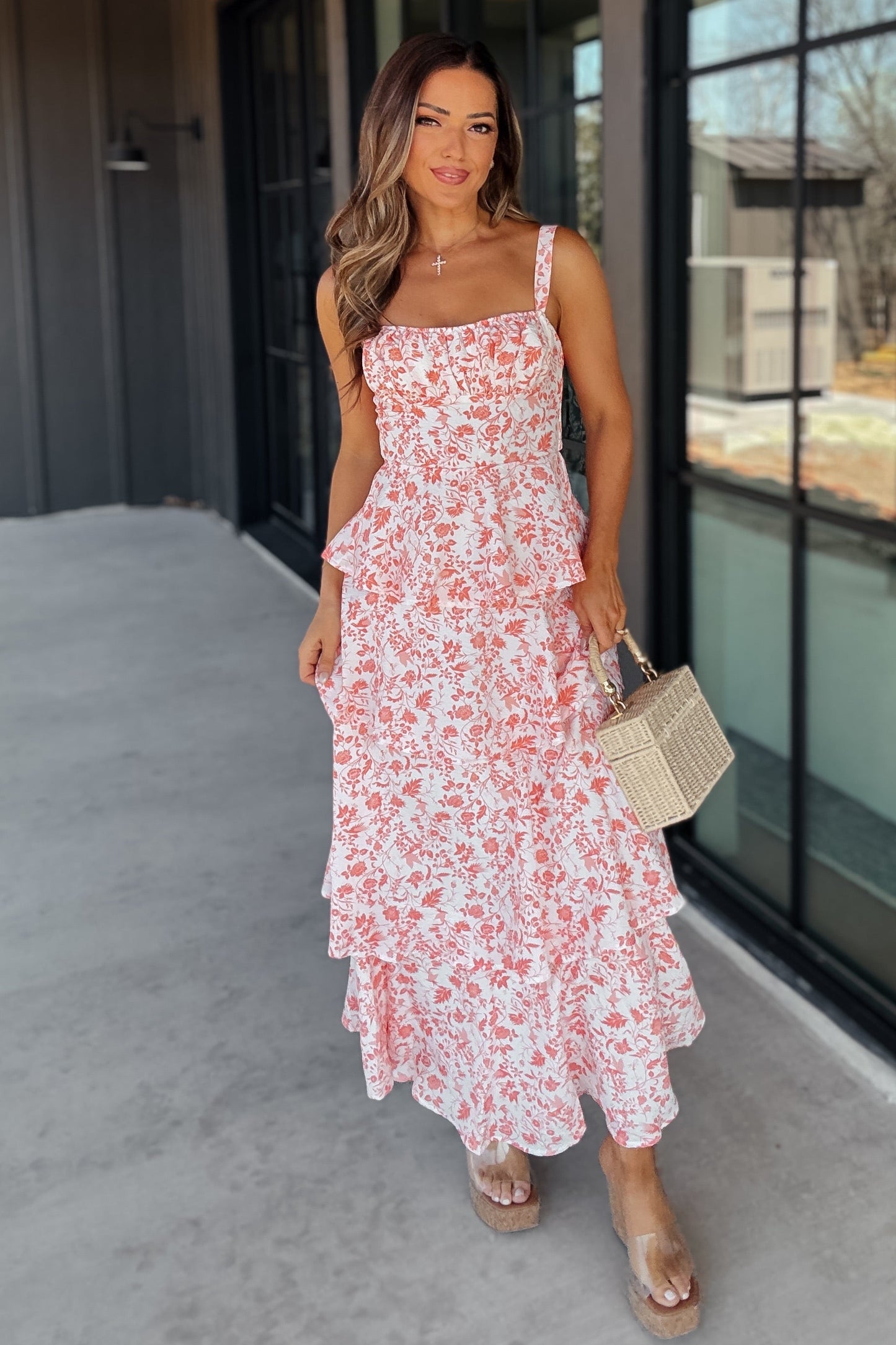 Lana Orange and White Floral Tiered Maxi Dress