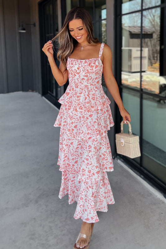 Lana Orange and White Floral Tiered Maxi Dress