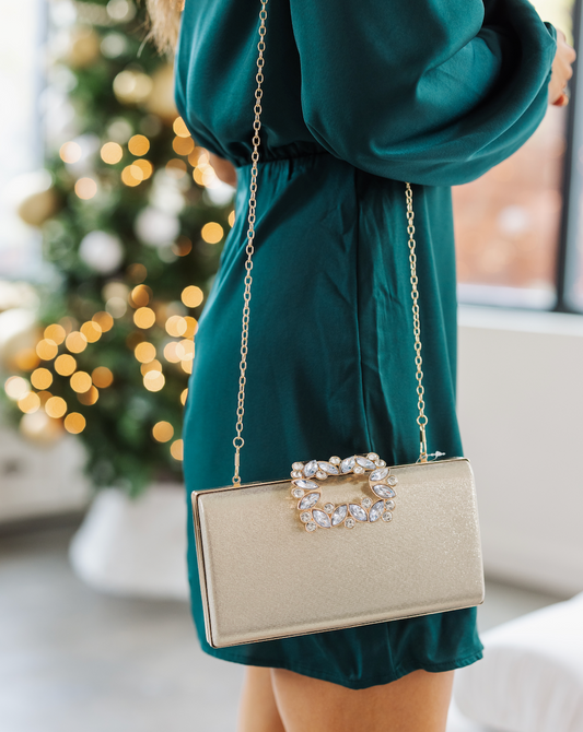 Gold Metallic Rhinestone Clutch