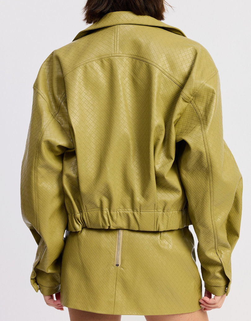 Chartreuse Cropped Jacket With Collar And Zipper