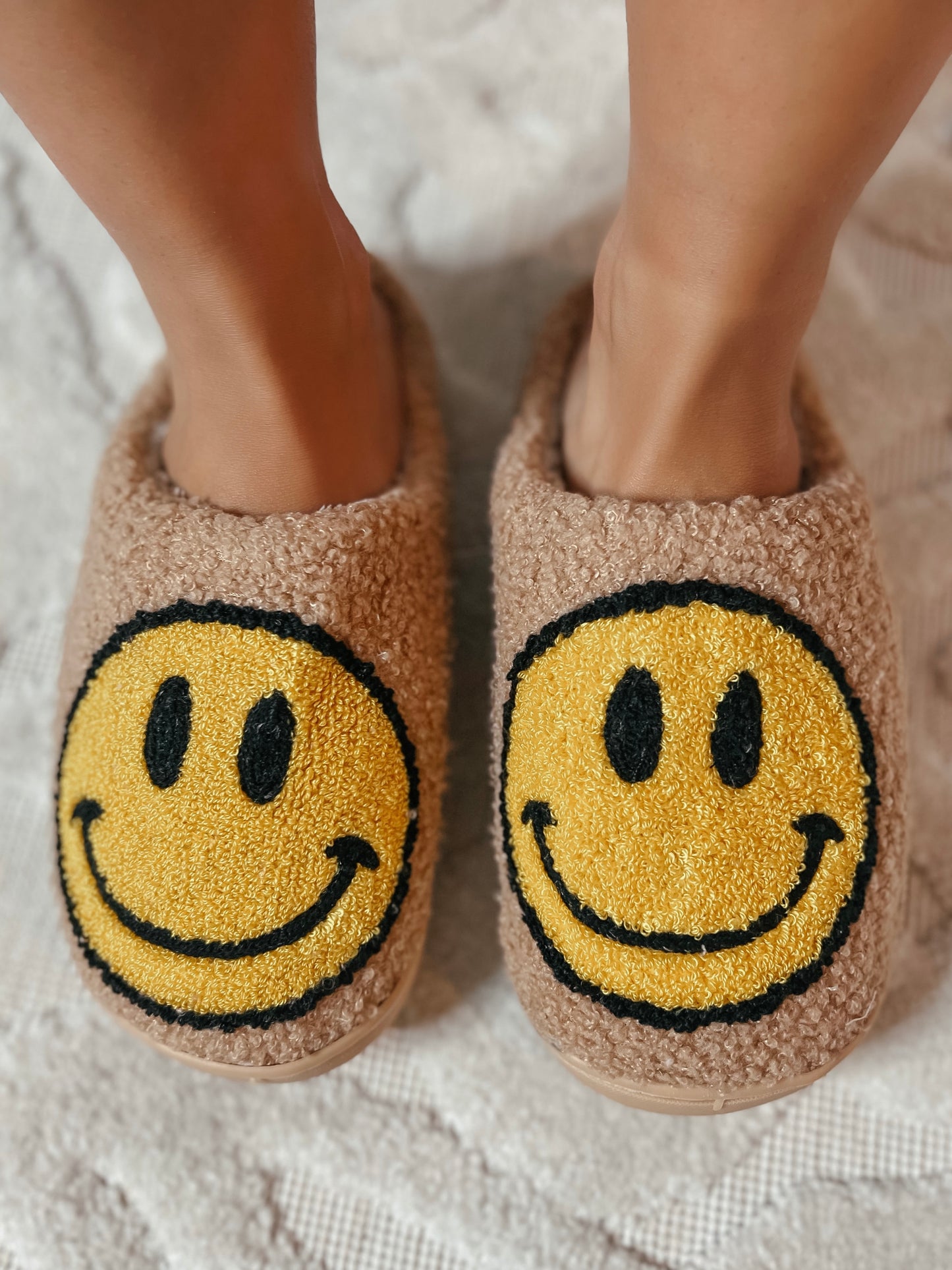 Tan Smiley Face Slippers