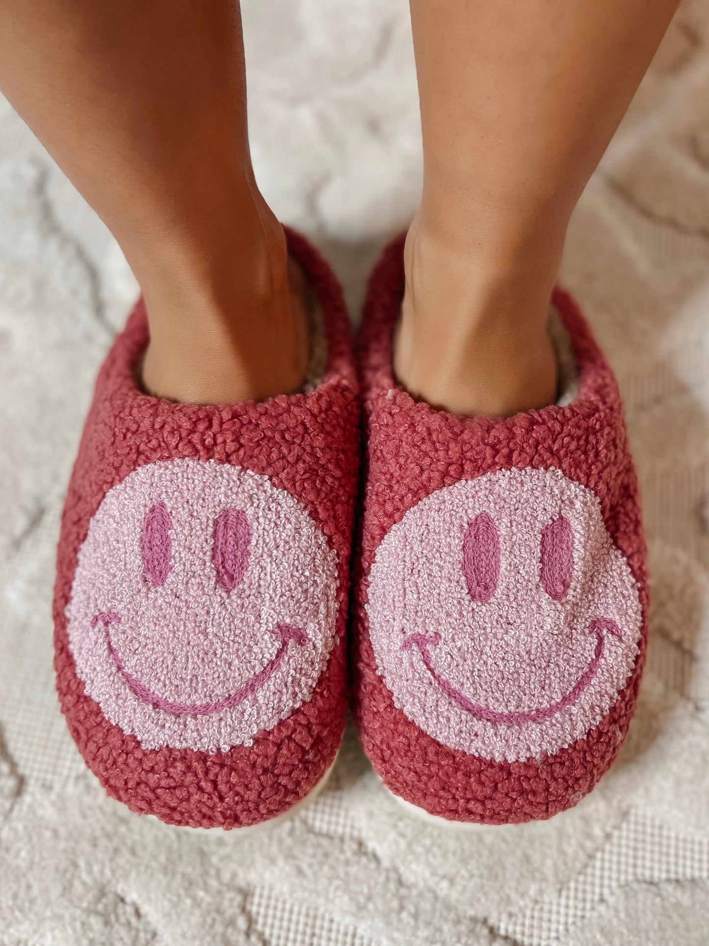 Mauve Pink Smiley Face Slippers