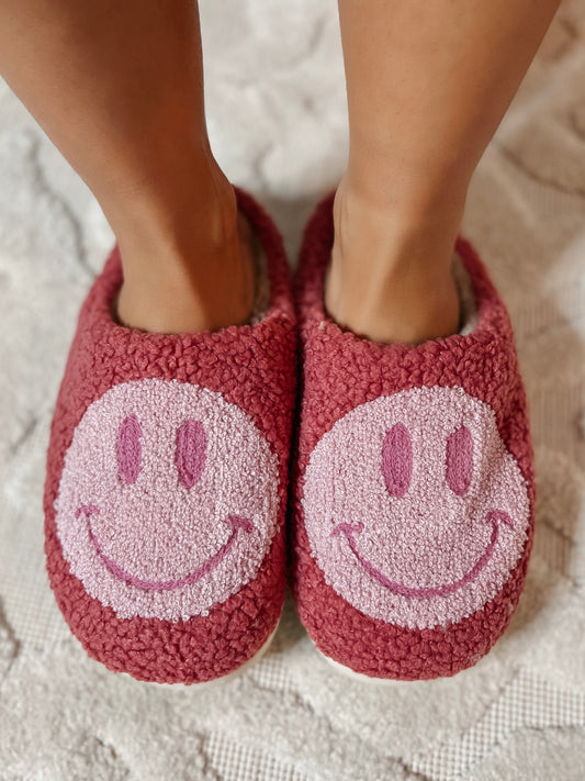 Mauve Pink Smiley Face Slippers
