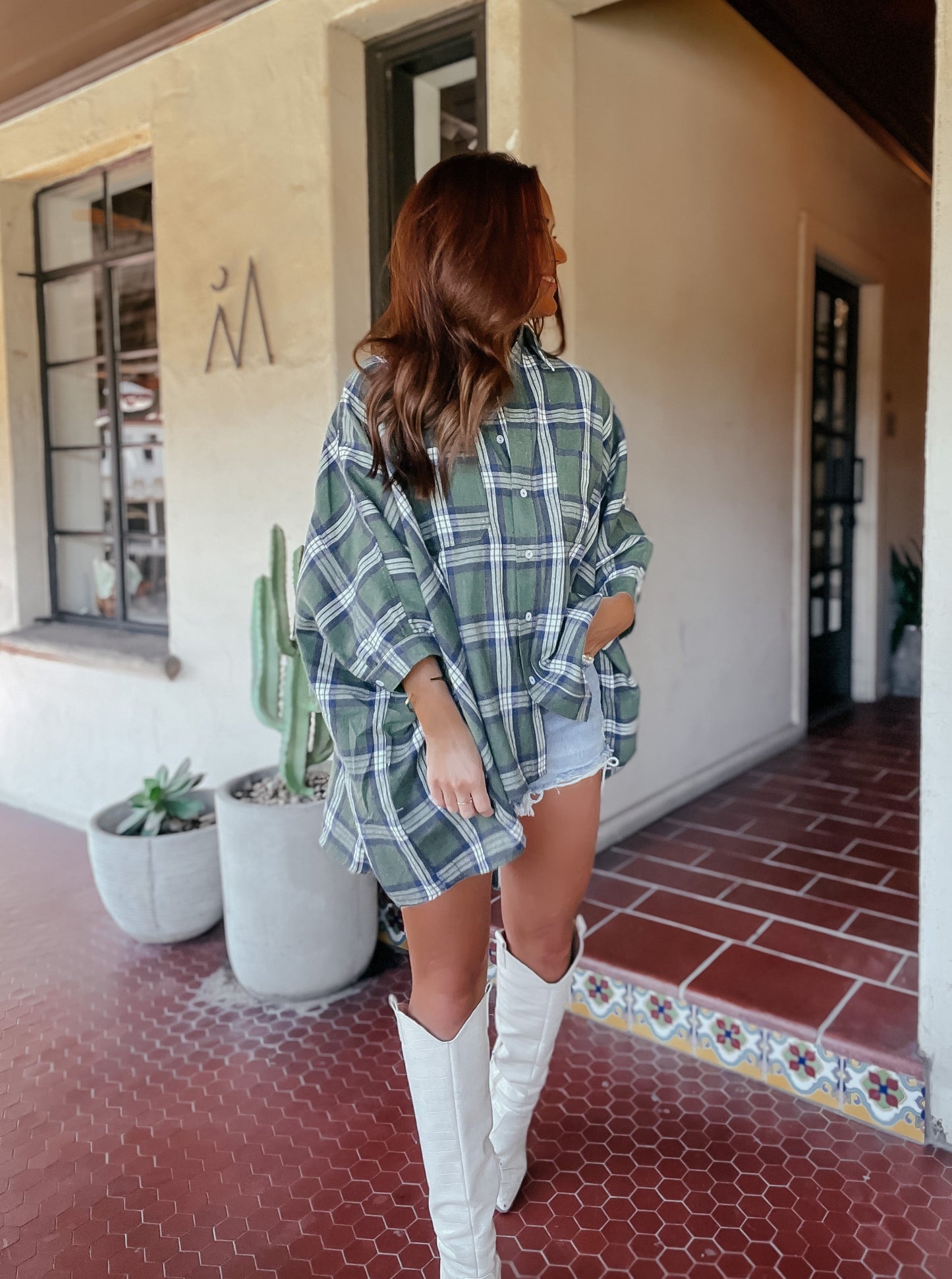 Green Oversized Plaid Flannel Shirt