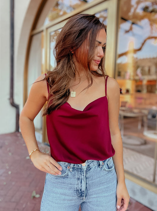Burgundy Cowl Neck Bodysuit