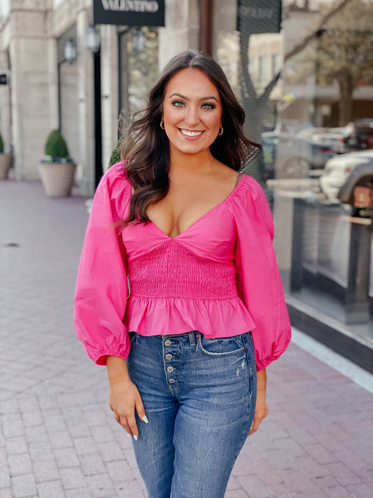 Berry Pink Smocked Top