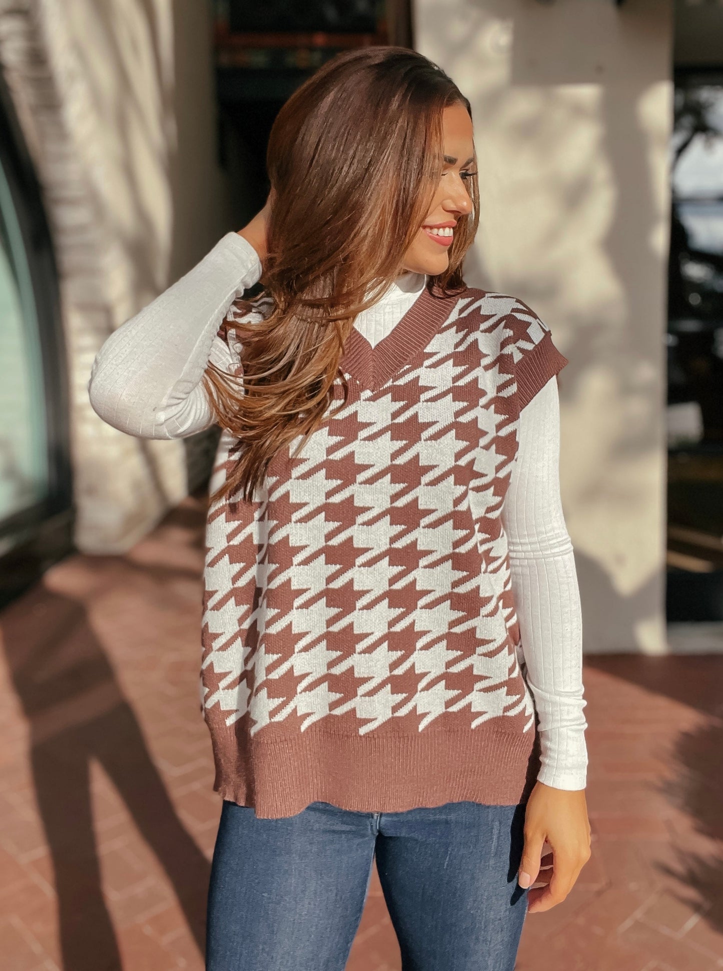 Coffee in Houndstooth Sweater Vest