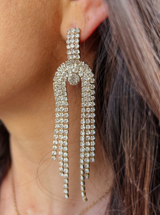 Arch Rhinestone Tassel Earrings