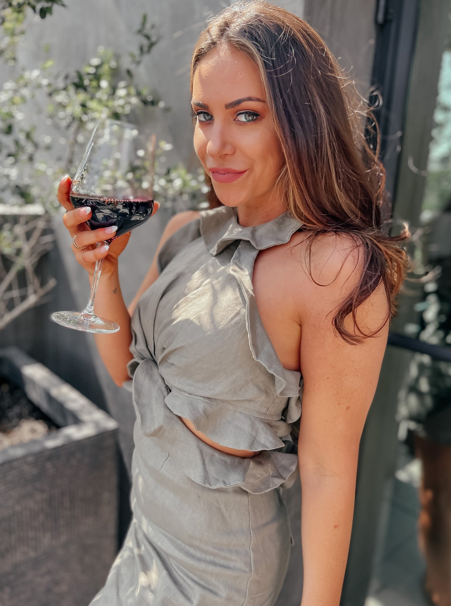 Olive Wine Tie Back Dress