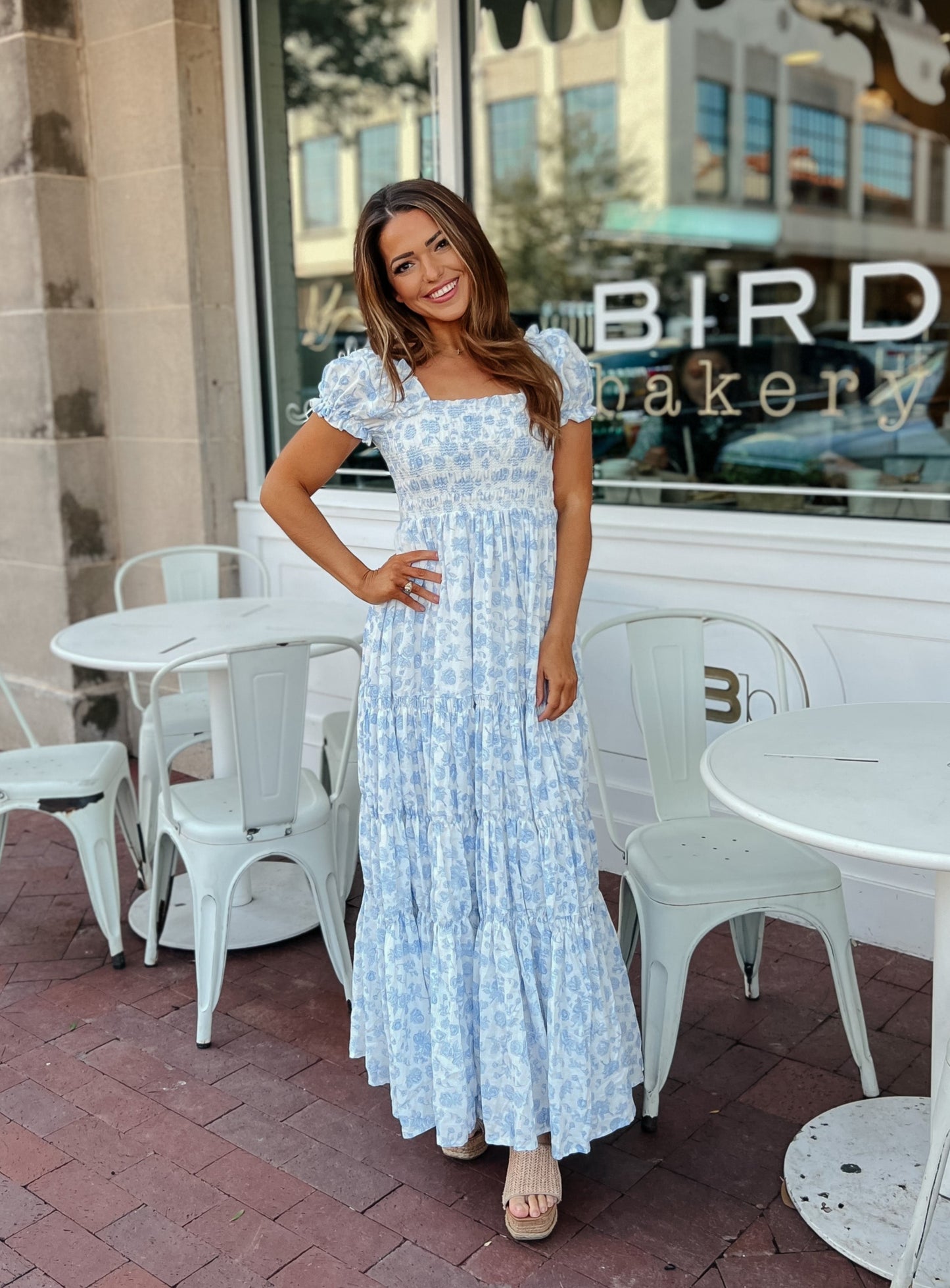 Heather Blue Floral Maxi Dress