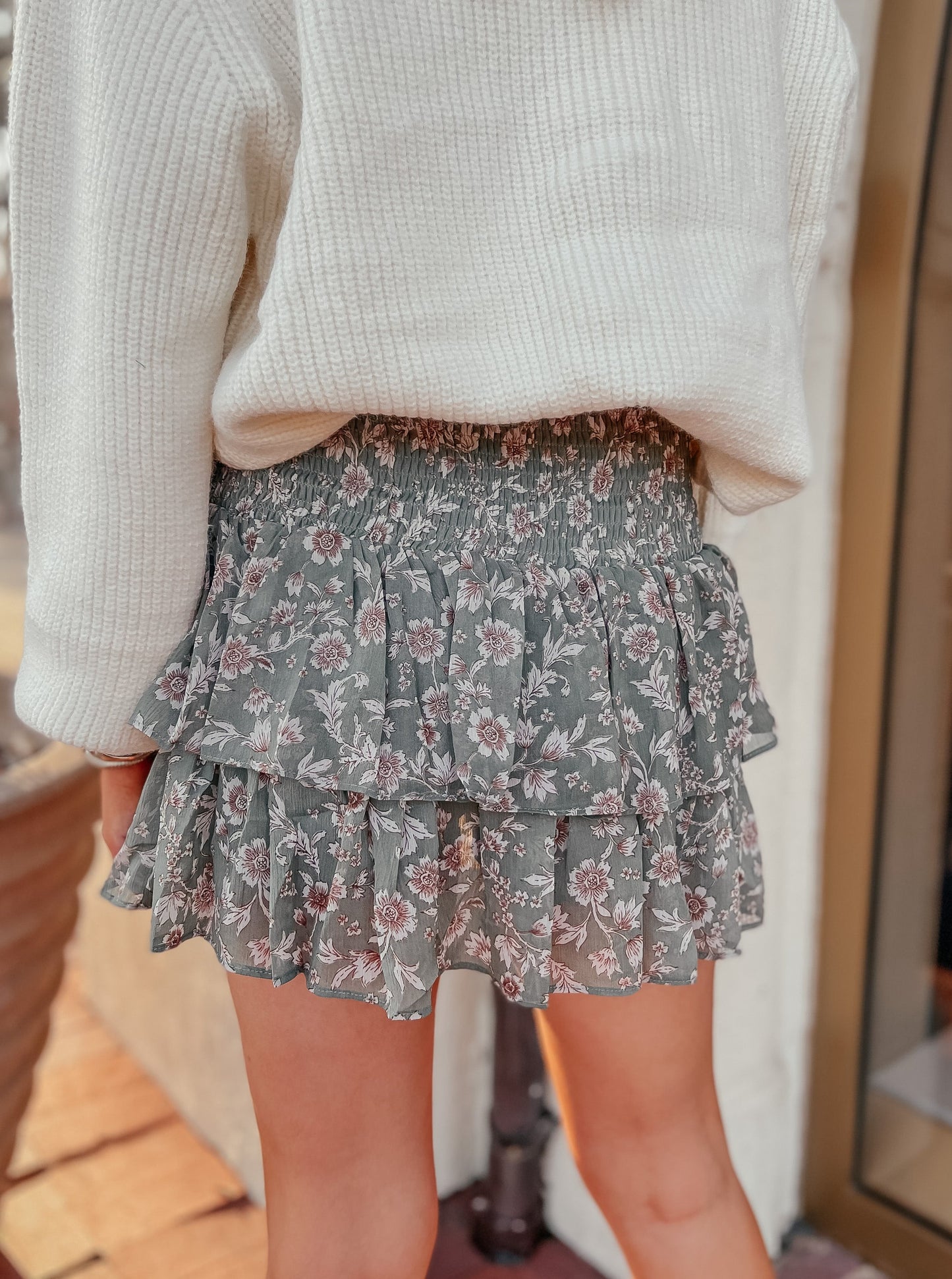Sage Tiered Floral Skirt