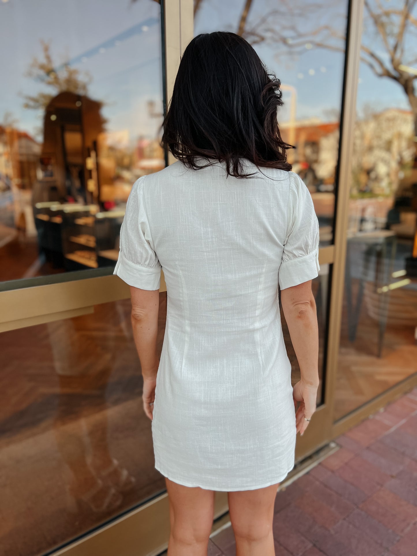Lelaini Linen White Bow-Tie Dress