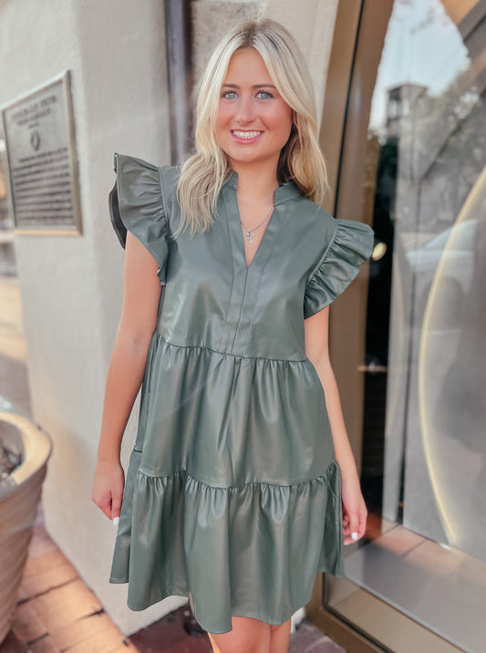 Allure Olive Leather Dress