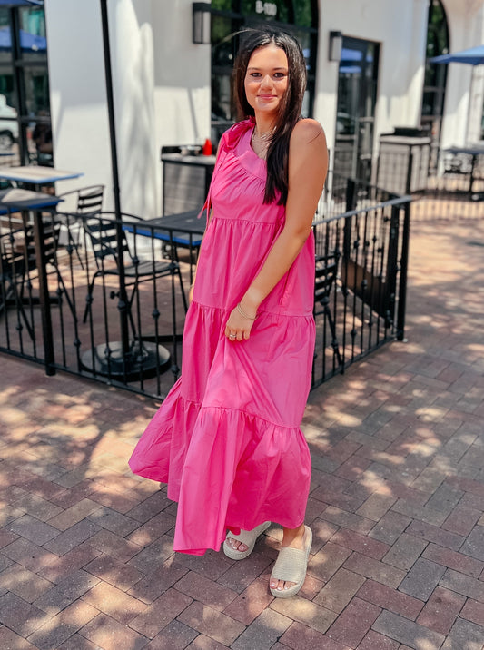 Patio Nights Pink One Shoulder Maxi Dress
