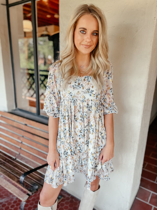 Foil Floral Print Babydoll Dress