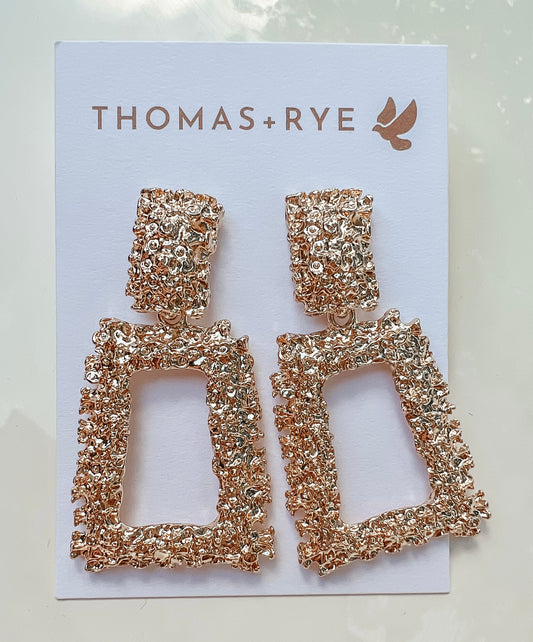 Gold Rectangle Drop Earrings