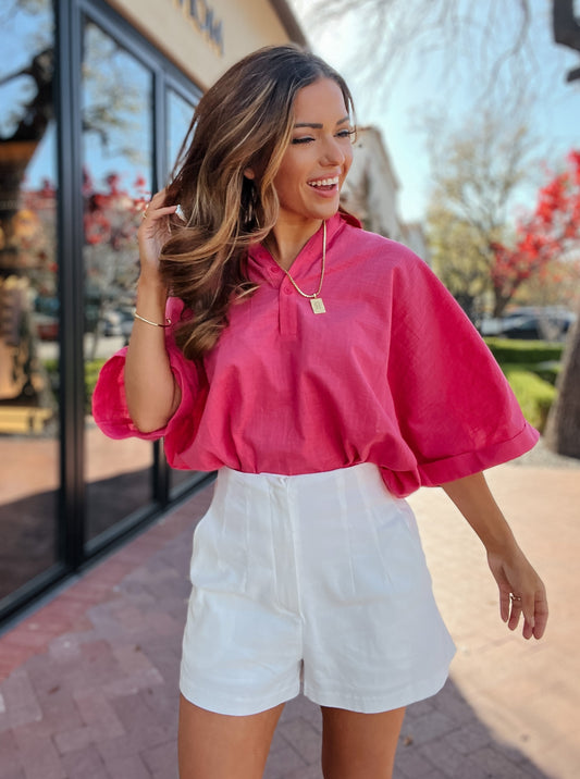 Maui Island Pink Linen Blouse